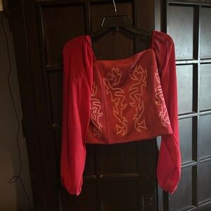 Chic Red Blouse with Embroidered Details